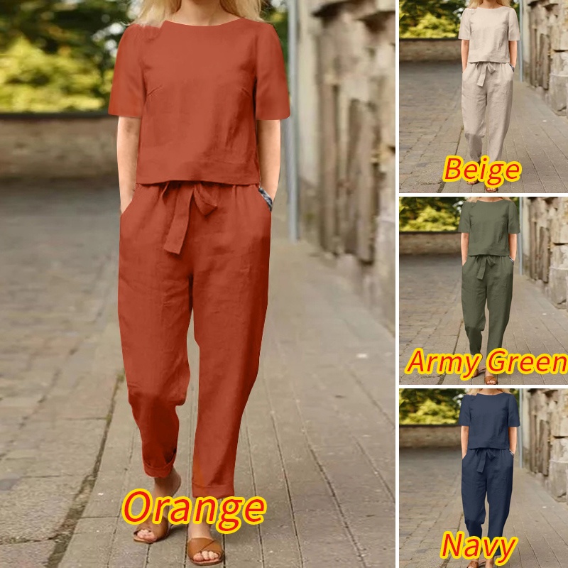 Set áo thun tay lỡ cổ tròn và quần lửng lưng thun ZANZEA thời trang dành cho nữ
