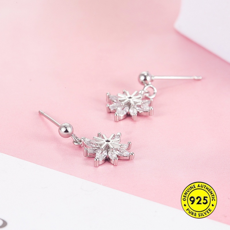 Khuyên Tai Hình Hoa Cúc Mạ Bạc 925 18K Đính Đá Zircon AAA Dễ Thương