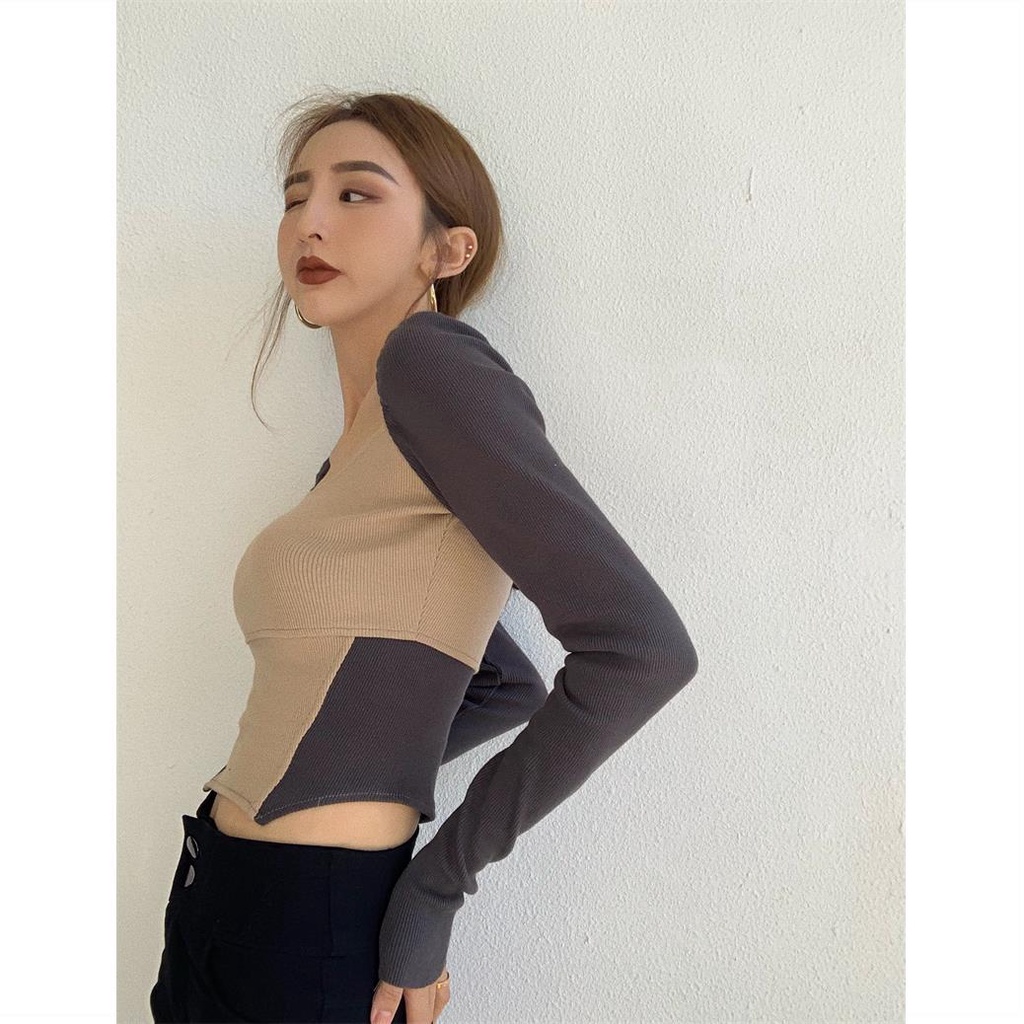 Áo Thun Tay Dài Cổ Vuông Dáng Ôm Thời Trang Mùa Thu Quyến Rũ Cho Nữ