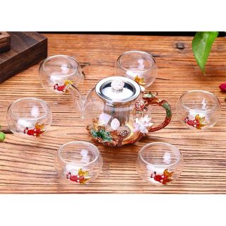 Bộ ấm trà thủy tinh Hồ sen ao cá có hộp quà tết