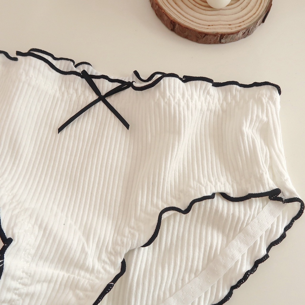 Quần lót nữ,QL100- quần lót cotton gân tăm bèo nhúm xinh xắn