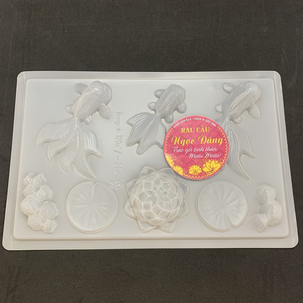 Khuôn cá chép, cá koi, các loại cá và sen. Mẫu mã, kích thước, chi tiết sắc nét. Nhựa PP, an toàn thực phẩm