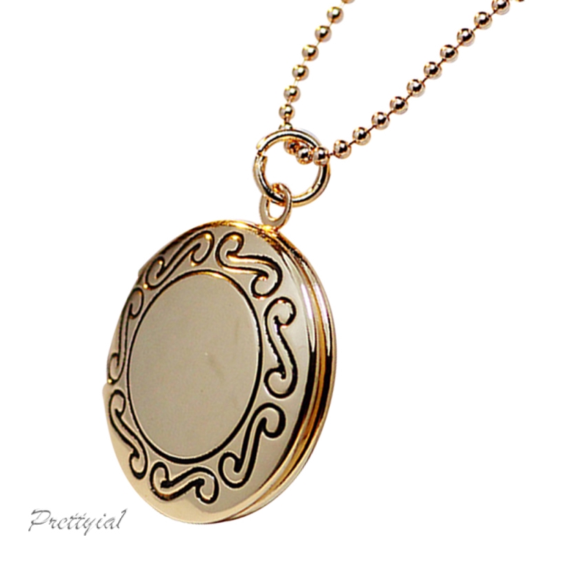 [PRETTYIA1] Retro Round Shape Photo Charm Locket Openable Box Pendant Necklace Chain