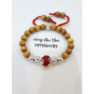 Vòng dâu tằm 5 bi bạc đá bọc hoa