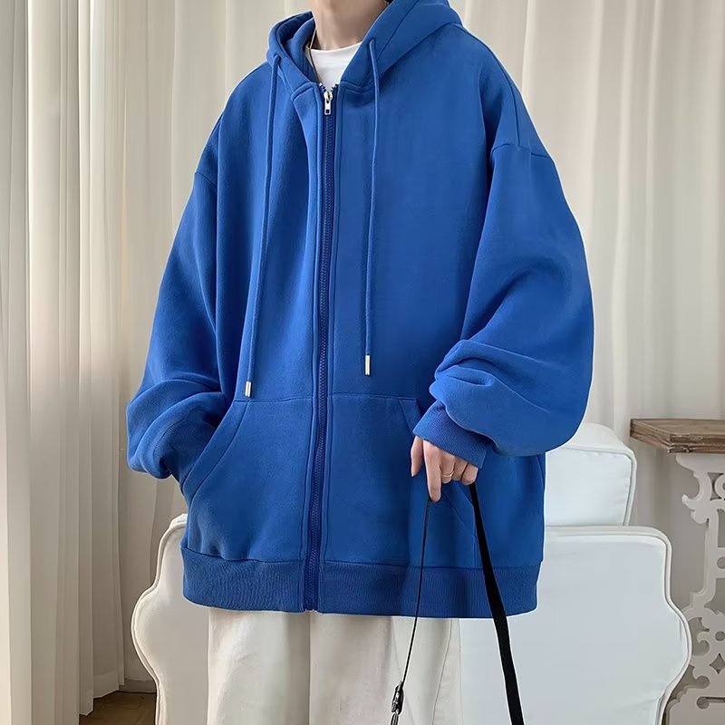 Áo Khoác hoodie Màu Trơn Phối Khóa Kéo Thời Trang Hàn Quốc Cho Nam Và Nữ