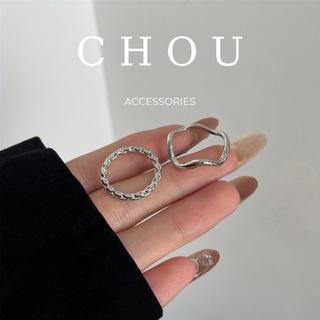 Set 2 nhẫn gợn sóng màu bạc | chou accessories |
