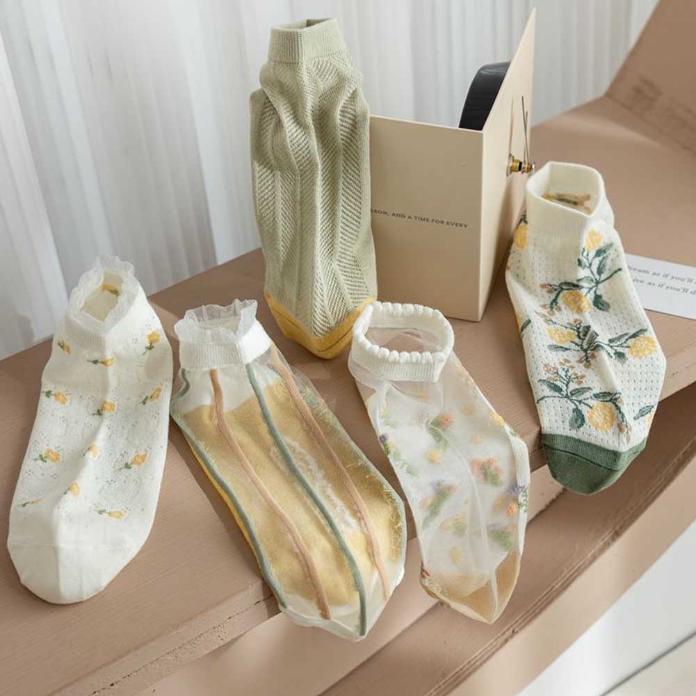 Đôi Vớ Cotton Thấm Hút Mồ Hôi Thoáng Khí Họa Tiết Hoa Thời Trang Mùa Hè Dành Cho Nữ