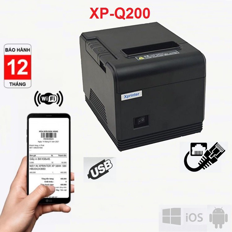 Máy In Hóa Đơn Tính Tiền Xprinter Q200 (USB + LAN) In qua máy tính và điện thoại