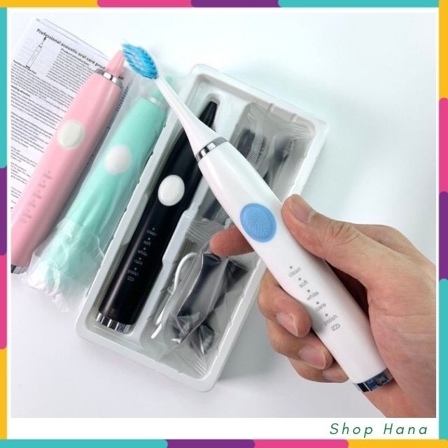 [Free Ship] Bàn Chải Đánh Răng Tự Động Sonic 5 Cấp độ với 4 đầu bàn chải làm sạch, làm sáng và làm trắng răng HNH017