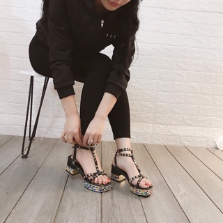 Sandal Xuồng đế đính đá 7 màu quai đính đinh siêu yêu, hình thật ở cuối