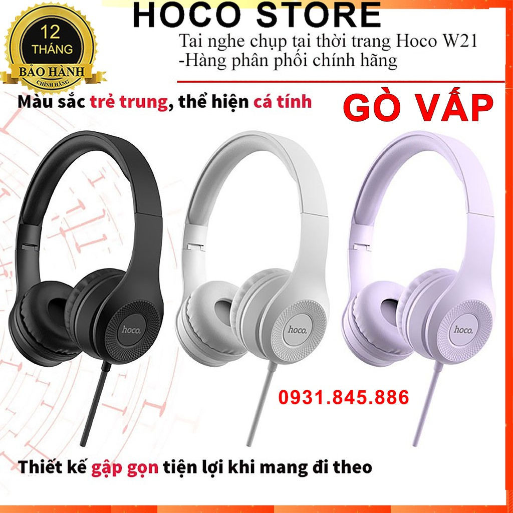⚡Mẫu Mới⚡Tai Nghe Chụp Tai Hoco W21- 3 Màu Tím/Đen/Xám - Hàng Chính Hãng