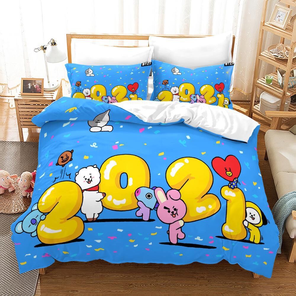 Bangtan Name BT21 BTS Bedding Set Single Twin Three Piece Set Bedroom Fan Gift