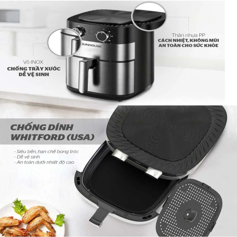 Nồi chiên không dầu Sunhouse SHD4026 6L công suất 1600W - Bảo Hành Toàn Quốc 12 Tháng