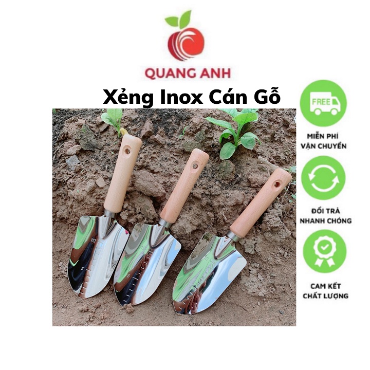 [FreeShip] Xẻng Làm Vườn Cầm Tay Inox Cao Cấp 28cm - Xẻng Cán Gỗ Nhật Bản DT1080