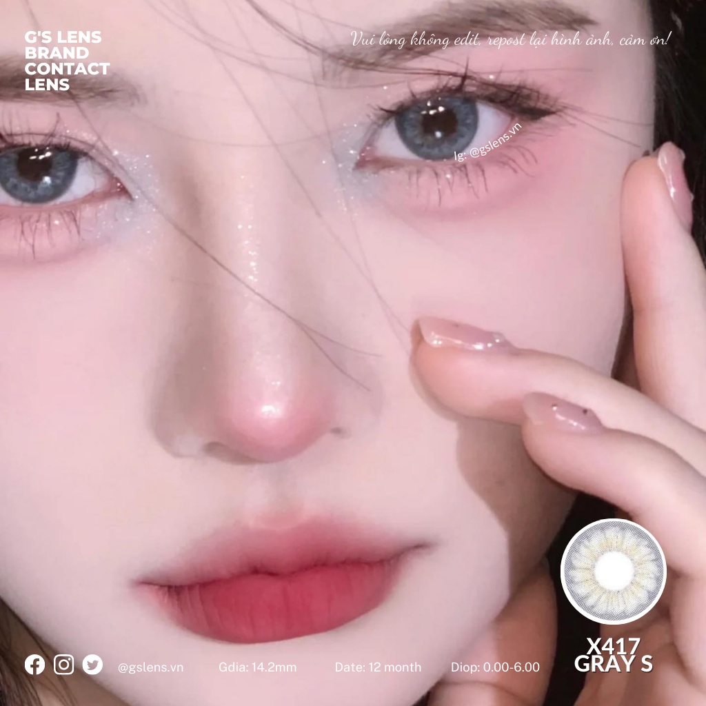 Lens Mắt Kính Áp Tròng Xám Xoáy Tự Nhiên X417 Gray Giãn Ít Có Từ 0 Đến 6 Độ Lệch Độ Size S 14.2mm