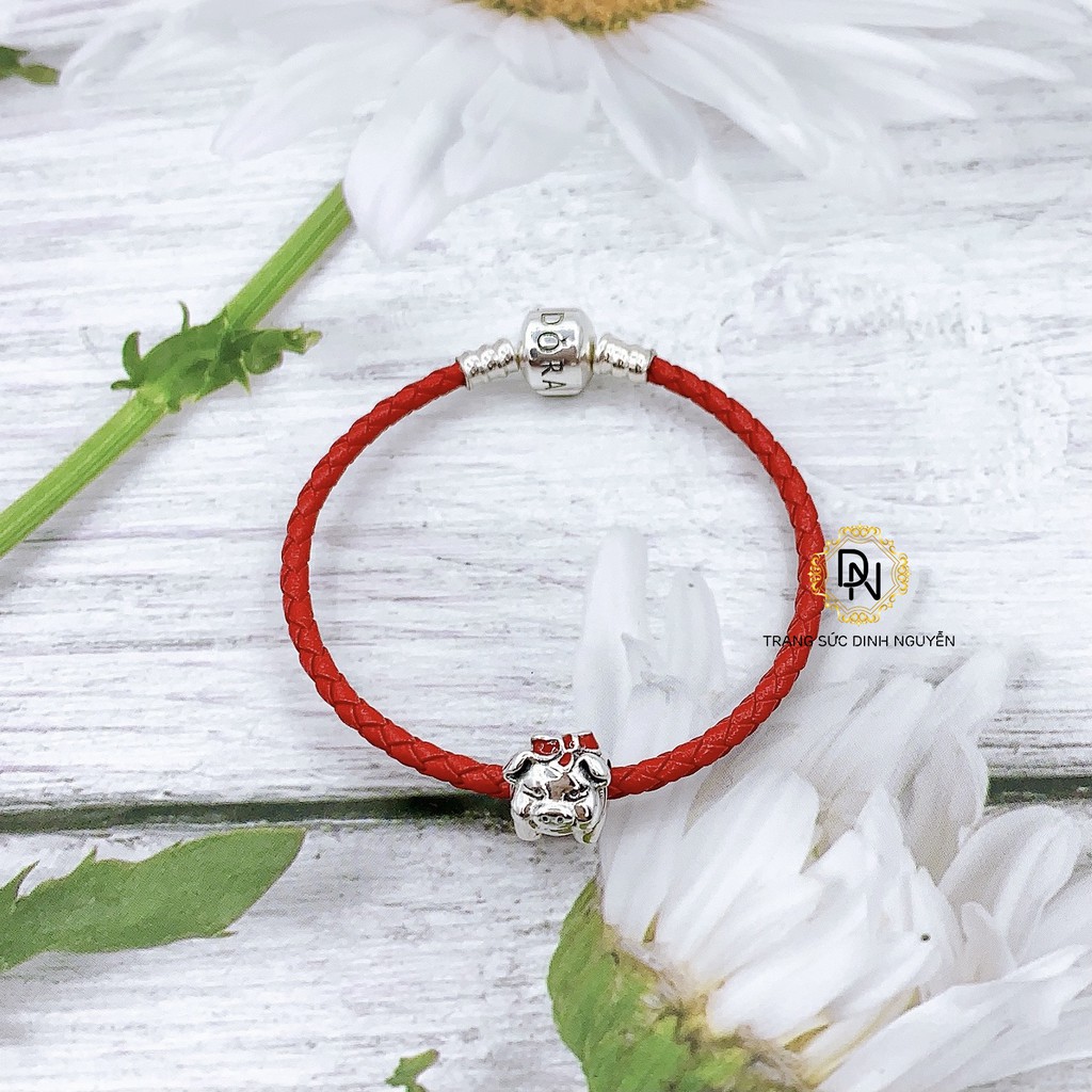 [Hàng cao cấp] Vòng tay bạc charm s925 🥰 Freeship 🥰 Vòng tay da chốt trụ bạc S925 ALE, mix charm tài lộc, may mắn 2021