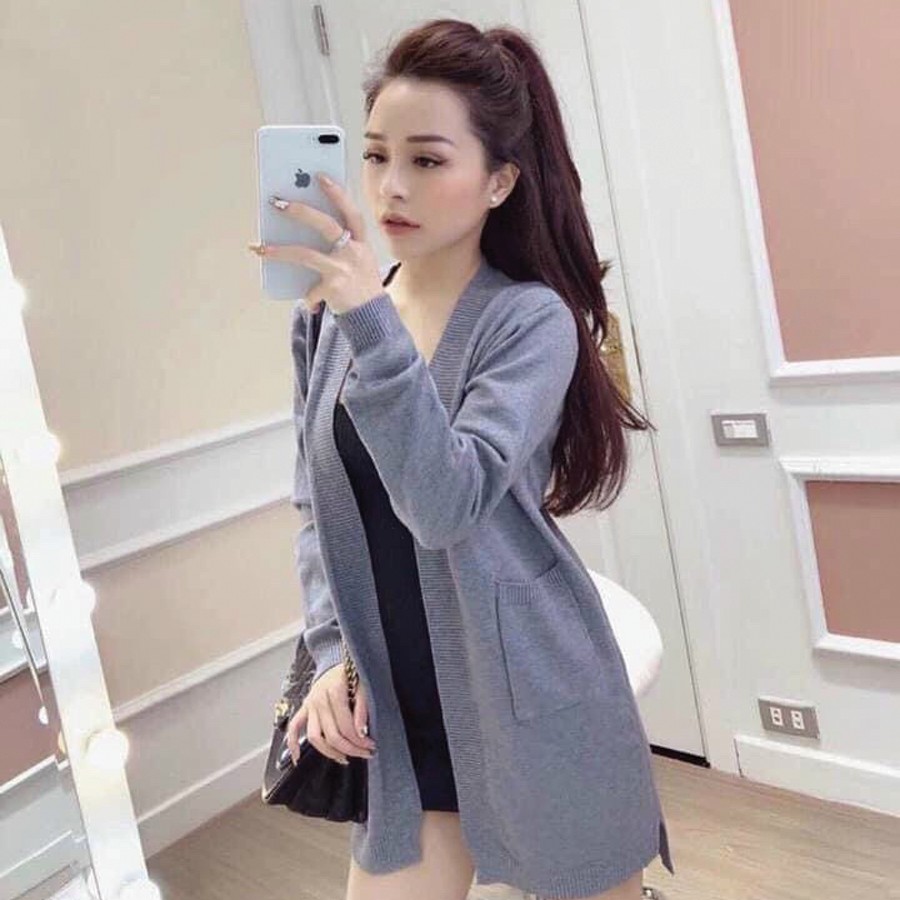 Áo Khoác Nữ Cardigan Len Dáng Dài TEMA - Áo Khoác Len Túi Phong Cách Hàn Quốc | BigBuy360 - bigbuy360.vn