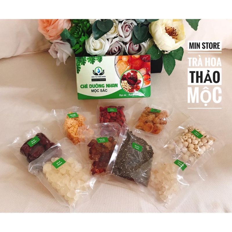 CHÈ DƯỠNG NHAN [LOẠI 1] - set 18-20 chén (Tuyết yến, Nấm tuyết, Bồ mễ, Nhựa đào, Hạt sen, Hạt chia, Táo đỏ, Long nhãn)