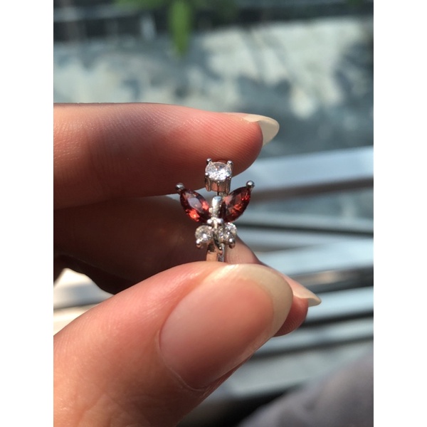 Nhẫn bạc 925 hồ điệp mặt đá Garnet đỏ đậm lấp lánh