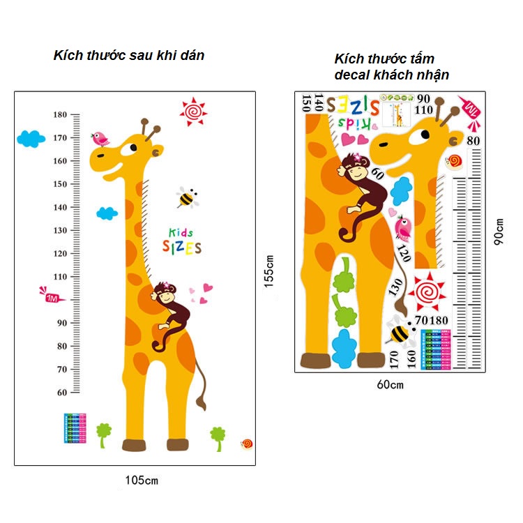 Decal Hươu cao cổ dán tường đo chiều cao cho bé yêu mẫu số 7 - AmyShop