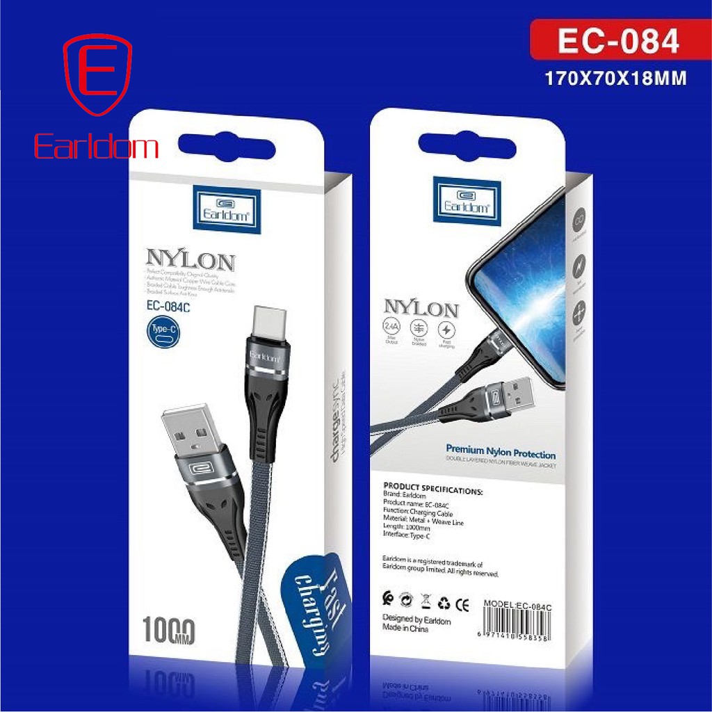 Cáp sạc hỗ trợ sạc nhanh 2.4A 1M Earldom EC-084 chính hãng