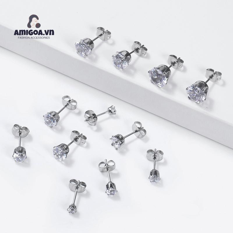 ✨✨Khuyên Tai Xỏ Lỗ Bằng Thép Titan Đính Đá Zircon Siêu Lấp Lánh