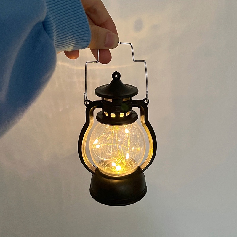 Đèn Dầu Bằng Sắt Màu Đen Để Bàn Phong Cách Retro