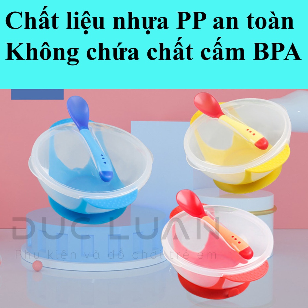 Bộ thìa, bát ăn dặm dính bàn cho bé - Thìa báo nóng