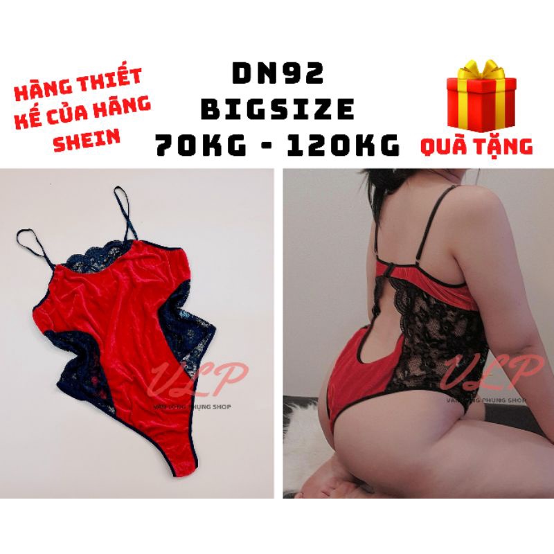 [BIGSIZE_120KG]_DN92_Bộ liền thân Bodysuit nhung đỏ phối ren sexy Bigsize - SHEIN