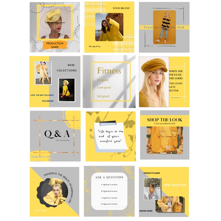 Mẫu Template Instagram Post tone màu VÀNG tươi, trẻ trung năng động