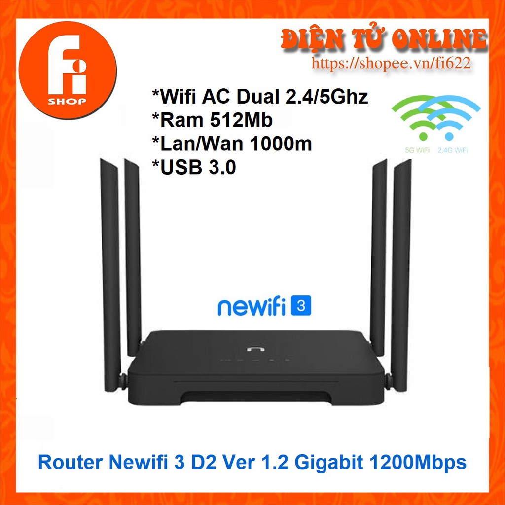 [Mã ELCLMAY giảm 7% đơn 500K] Bộ phát Router Wifi Newifi 3 D2 AC1200 Gigabit Ver 1.2 New 100% | BigBuy360 - bigbuy360.vn