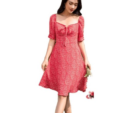 Đầm xòe bèo chun vai buộc nơ hay kéo trễ SYO D4015-21