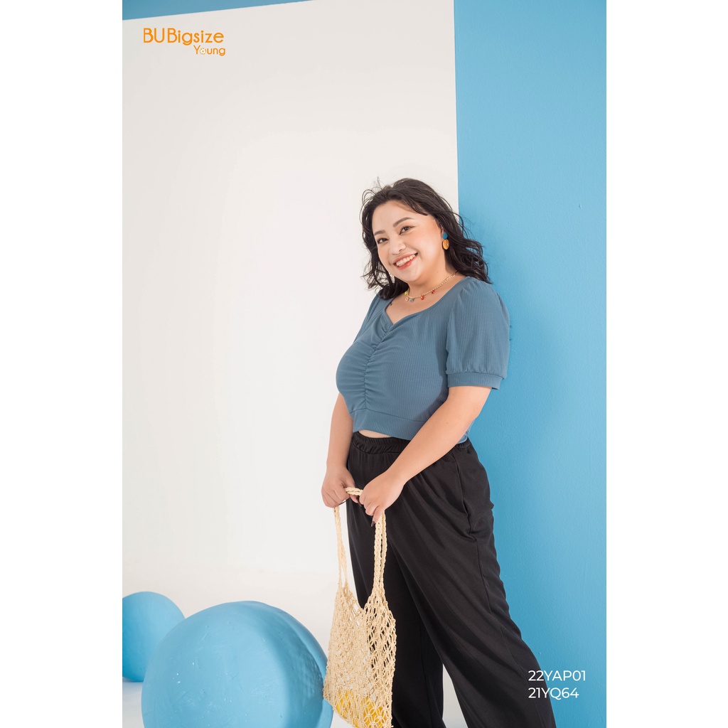 Áo thun nhún dọc thân trước BIGSIZE (55kg đến 95kg) - 22YAP01 - [BU Bigsize Young]