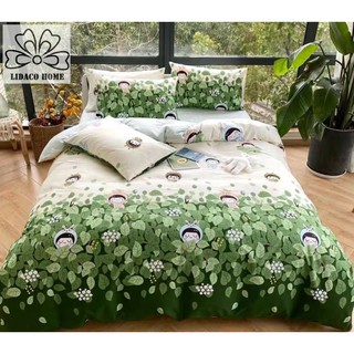 Bộ vỏ chăn ga gối cotton poly Lidaco decor phòng ngủ vintage - Em Bé Lá Xanh (SP001101)