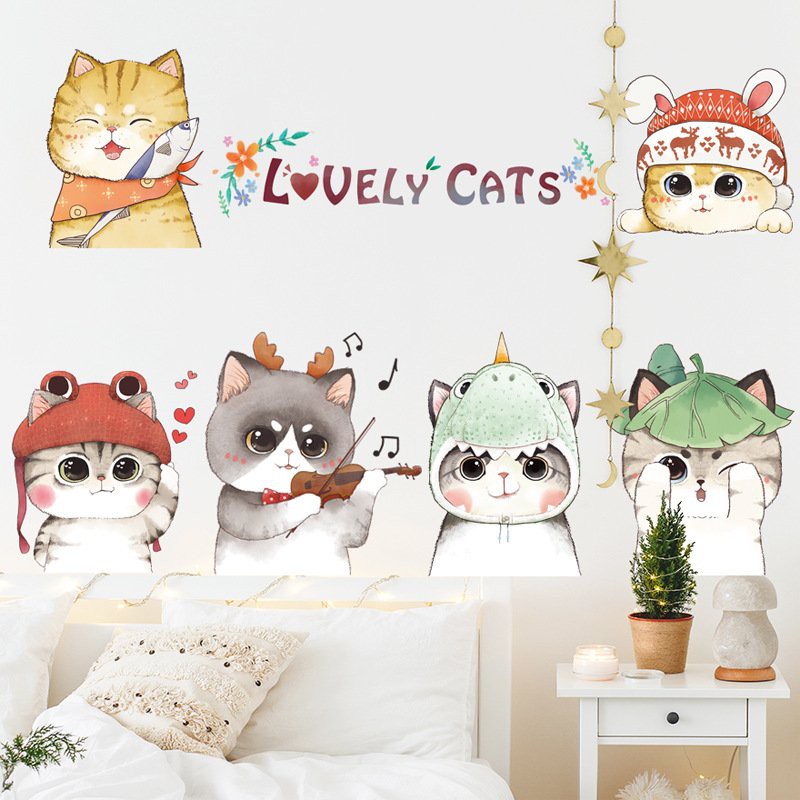 Decal dán tường mèo cute mẫu bắc âu trang trí phòng khách, phòng ngủ, cho bé