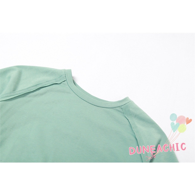 DUNEA Set Áo Thun Tay Dài Màu Trơn Phối Quần Dài Lưng Cao Thời Trang Trẻ Trung Cho Nữ