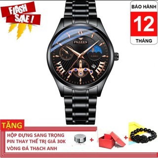 Đồng hồ nam FNGEEN 5606 có lịch ngày, mặt kính tráng sapphire, dây titanium đen chống rỉ sét