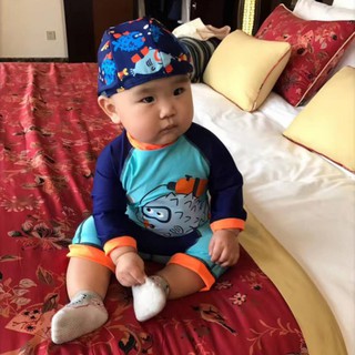 Đồ bơi bé trai liền thân hình cá nóc đáng yêu - kèm nón