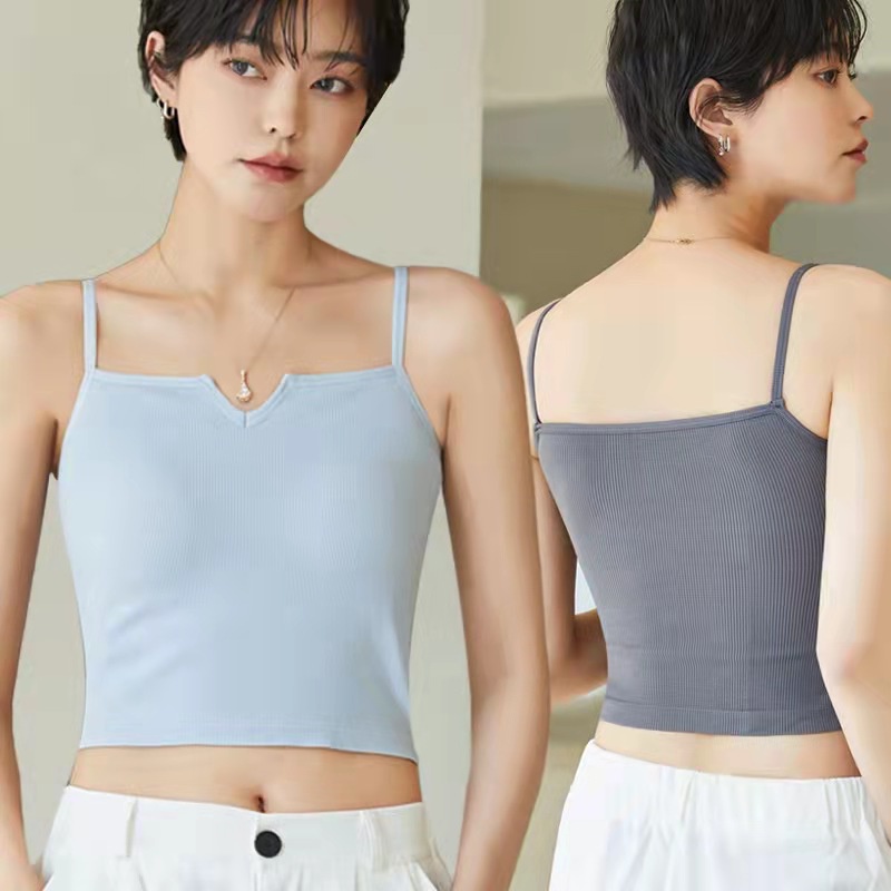 066697 Áo Ngực Cổ Chữ V Không Gọng Thiết Kế Dây Đan Chéo Sau Lưng Gợi Cảm