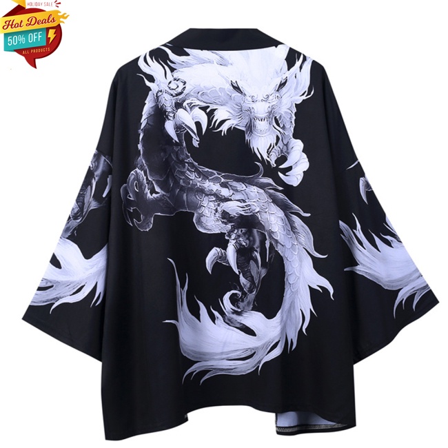 COD HOT Men Women Cardigan Robe Chinese Dragon Kimono Summer Loose 3/4 Sleeve Sun Protection Garments