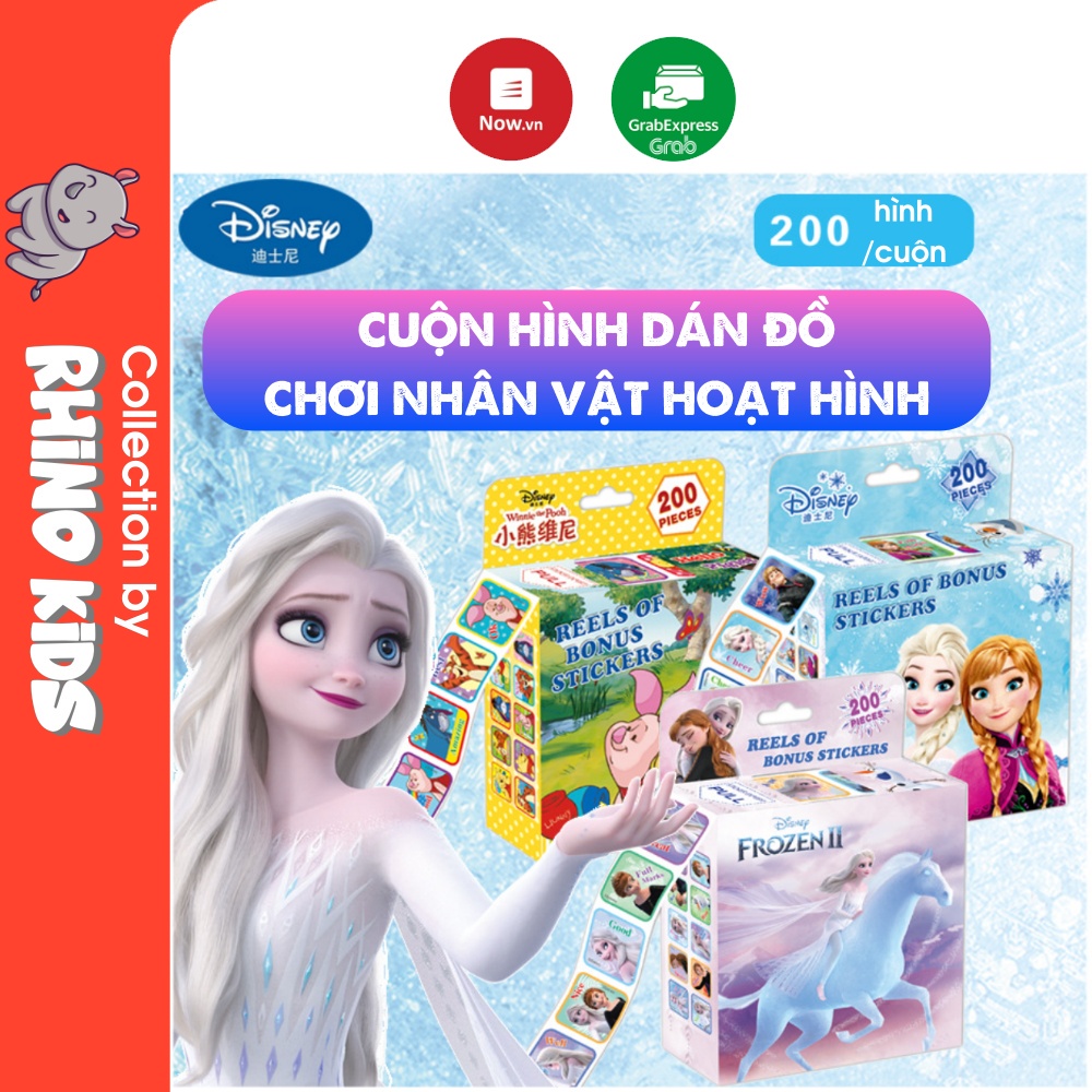 Cuộn 200 sticker hình dán giải trí cho bé trai bé gái nhân vật hoạt hình Cá hề Nemo, Gấu, Công Chúa, Nữ Hoàng Băng Giá