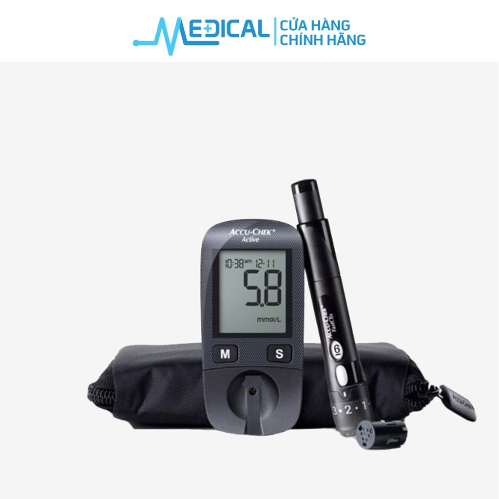 Máy đo đường huyết Accu-Chek Active (mmoll/L) dùng cho cá nhân - Kèm Dụng cụ lấy máu Softclix - MEDICAL