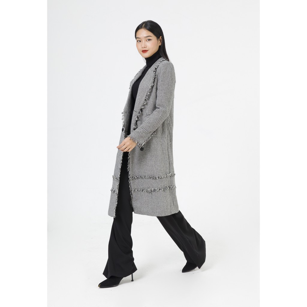 [Mã BMBAU200 giảm 200K đơn 699K] De Leah - Áo Khoác Tweed Dáng Dài Tua Rua - Thời trang thiết kế