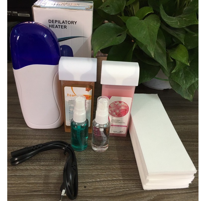 [Bộ Kit Wax Lông tại nhà đầy đủ] Bộ máy wax lông mini hiệu quả (1 máy wax 1 thanh sáp 2 lọ tinh chất 1 bịch giấy wax)
