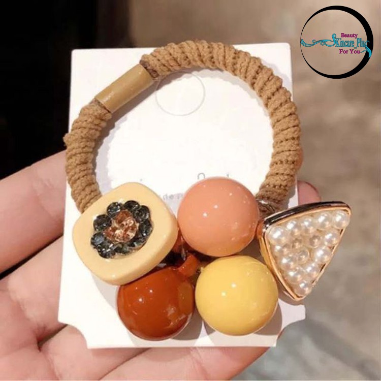 Dây cột tóc dễ thương họa tiết nhiều hình khối