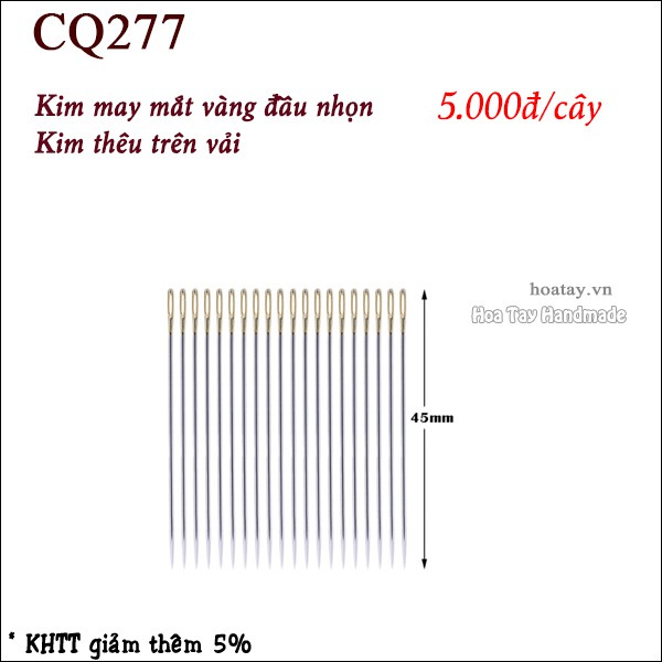 Kim thêu tay mắt vàng đầu nhọn - Kim thêu trên vải, kim may len đầu nhọn CQ277