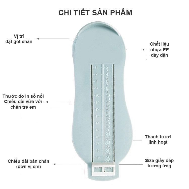 Thước đo chân cho bé từ 0 - 7 tuổi