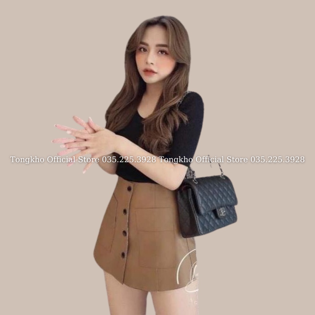 Quần váy da BIGSIZE phối khuy 2 túi trước short váy da 696