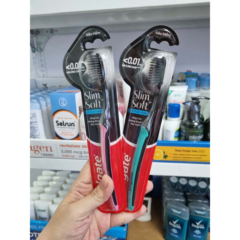 Bàn chải đánh răng COLGATE Slim Soft Charcoal bàn chải chà răng lông mềm COLGATE 360 Charcoal Spira - 1 cái