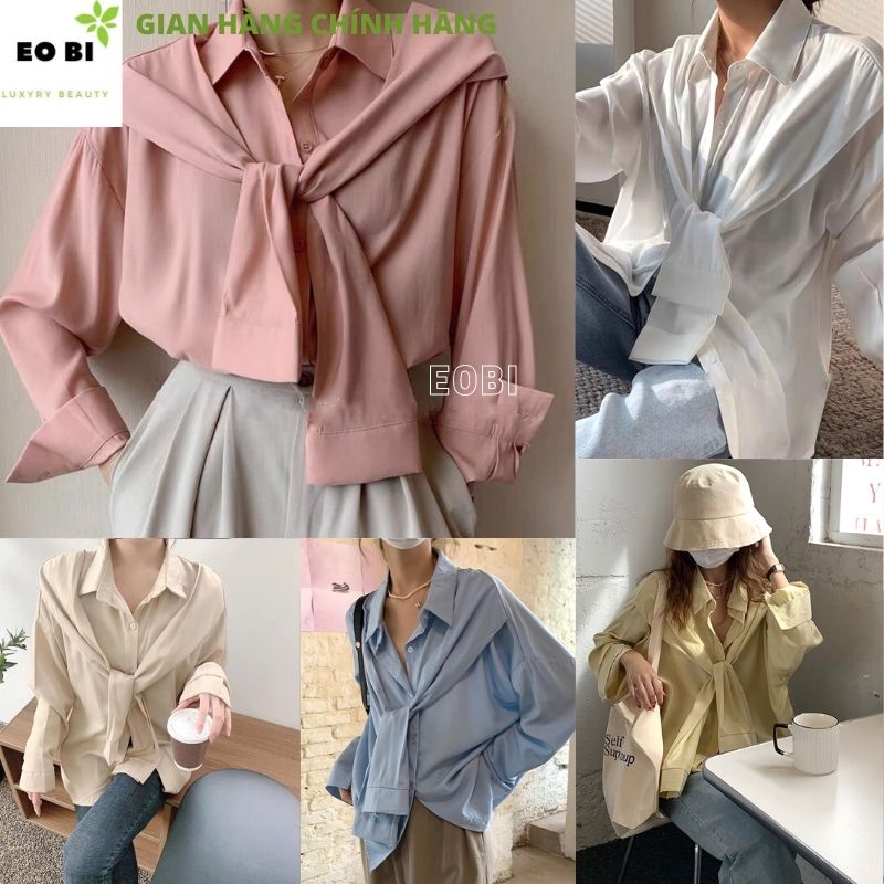 Áo Sơ Mi Nữ form rộng Lụa hàn Kiểu buộc nơ cổ đẹp dài tay ulzzang vintage hàn quốc cao cấp trơn -EOBI | BigBuy360 - bigbuy360.vn